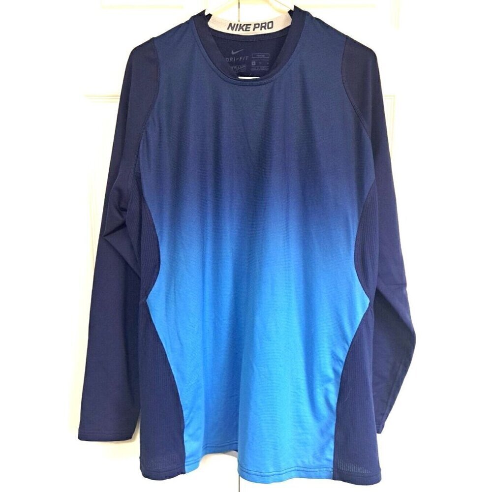Nike Dri-Fit Men's XL Long Sleeve Blue Ombre Colorblock Pullover